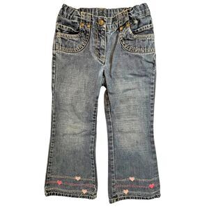 Gymoree Jeans Girls 5 Bootcut Adjustable Waist Hearts 100% Cotton (W18 L17)